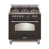 Lofra Dolcevita 30 Inch Range Freestanding Dual Fuel Range Oven 5 Brass Burners, Convection Matte Black Chrome Trim