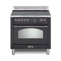 Lofra Dolcevita 36 Inch Induction Range Oven Freestanding, Convection,9 Cooking Modes, 5 Heating Zones,1 Bridge Zone, Power Boost, Matte Black Chrome Trim