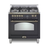 Lofra Dolcevita 36 Inch Range Freestanding Dual Fuel Range Oven 5 Brass Burners, Convection Matte Black Brass Trim