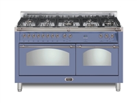 Lofra Dolcevita 60 Inch Range Freestanding Dual Fuel Range Double Oven 8 Brass Burners, Convection Lavender Chrome Trim