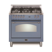 Lofra Dolcevita 30 Inch Range Freestanding Dual Fuel Range Oven 5 Brass Burners, Convection lavender Chrome Trim