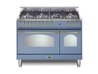 Lofra Dolcevita 48 Inch Range Freestanding Dual Fuel Range Double Oven 7 Brass Burners, Convection Lavender Brass Trim