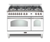 Lofra Dolcevita 48 Inch Range Freestanding Dual Fuel Range Double Oven 7 Brass Burners, Convection White Chrome Trim