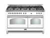 Lofra Dolcevita 60 Inch Range Freestanding Dual Fuel Range Double Oven 8 Brass Burners, Convection White Chrome Trim