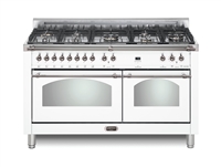 Lofra Dolcevita 60 Inch Range Freestanding Dual Fuel Range Double Oven 8 Brass Burners, Convection White Chrome Trim