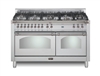 Lofra Dolcevita 60 Inch Range Freestanding Dual Fuel Range Double Oven 8 Brass Burners, Convection Stainless Steel Chrome Trim