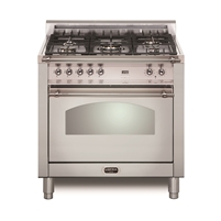 Lofra Dolcevita 30 Inch Range Freestanding Dual Fuel Range  Oven 5 Brass Burners, Convection Stainless Steel Chrome Trim