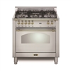 Lofra Dolcevita 30 Inch Range Freestanding Dual Fuel Range Oven 5 Brass Burners, Convection Stainless Steel Brass Trim