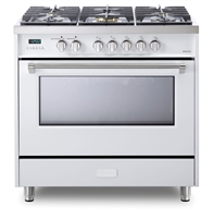 Verona Designer Series VDFSGE365W 5.0 Cu. Ft 36 inch Dual Fuel Range Oven 2 Convection Fans 5 Sealed Brass Burners White