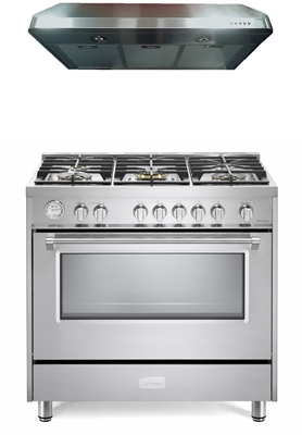 Verona Designer Series 36" All Gas Range Oven With Hood Package Stainless Steel