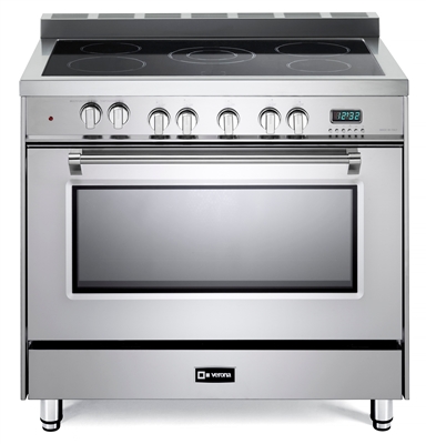 Verona Prestige Series VPFSEE365SS 36 Inch Freestanding All Electric Range Oven 4 cu. ft. Convection, Cooktop Chrome Knobs and Handle Stainless Steel