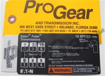 10 Speed Overdrive Shift Pattern Diagram. Eaton Fuller Transmission P/N: 20401