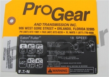 18 Speed Shift Pattern Diagram. Eaton Fuller Transmission P/N: 21628