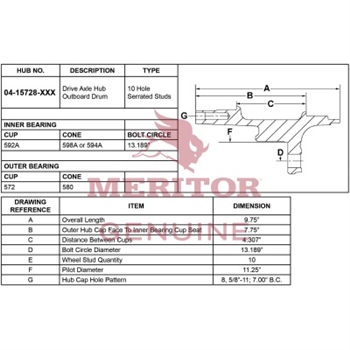 Meritor Ay - Rear Hub P/N: 04-15728-004 or 0415728004