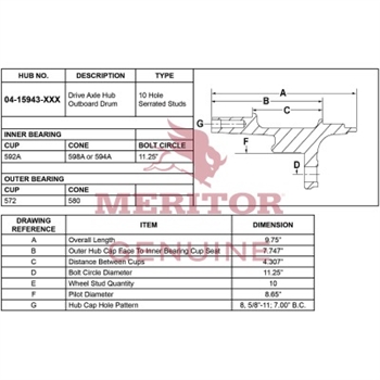 Meritor Ay - Hub / Rear P/N: 04-15943-002 or 0415943002