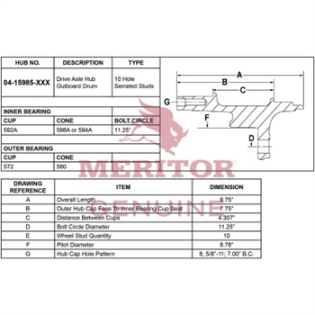 Meritor Ay - Hub / Rear P/N: 04-15985-002 or 0415985002