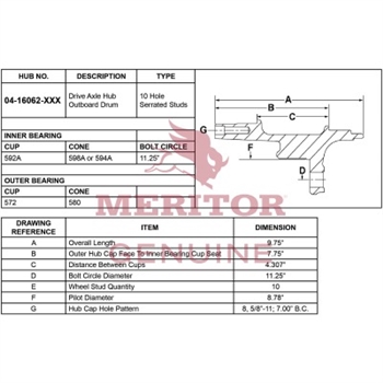 Meritor Ay - Hub / Stud / Tr P/N: 04-16062-005 or 0416062005