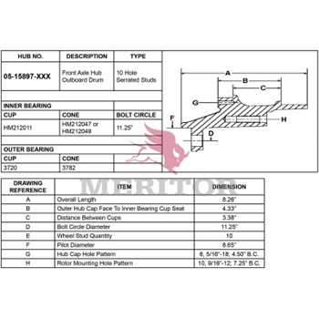 Meritor Assembly - Frt Hub P/N: 05-15897-003 or 0515897003