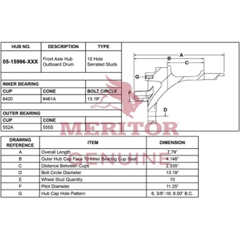 Meritor Ay - Hub / Stud / Tr P/N: 05-15996-002 or 0515996002