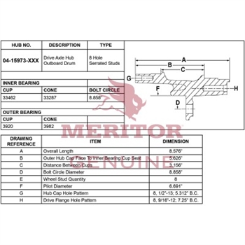 Meritor Ay - Hub / Rotor P/N: 16-15973-1001 or 16159731001