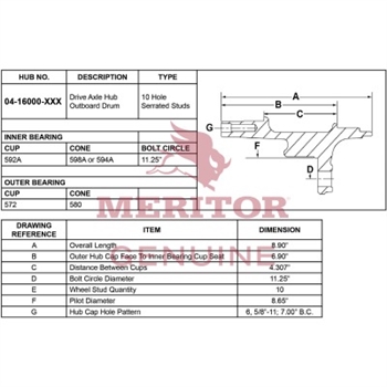 Meritor Ay - Hub / Rotor P/N: 16-16000-1001 or 16160001001