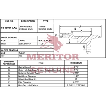 Meritor Ay - Hub / Rotor P/N: 16-16001-1002 or 16160011002
