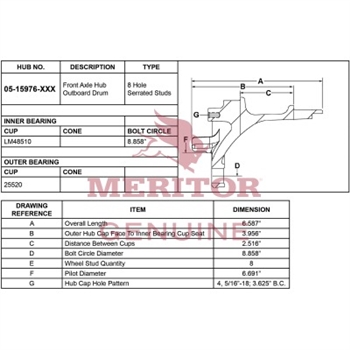 Meritor Ay Hub / Rotor P/N: 17-15976-1001 or 17159761001