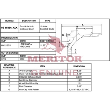 Meritor Ay - Hub / Rotor P/N: 17-15986-1005 or 17159861005