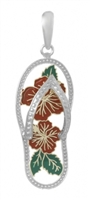 Sterling Silver Red Hibiscus Flower Flip Flop with Enamel Cut-Out