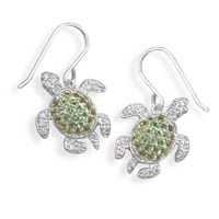 Sea Turtle Earrings Cubic Zirconia Sterling Silver