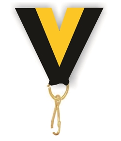 Black/Gold Snap Clip "V" Neck Medal Ribbon