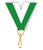 Green/White Snap Clip "V" Neck Medal Ribbon