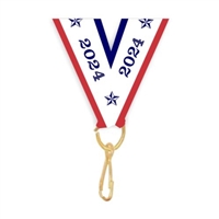 Red/White/Blue Year 2024 Snap Clip "V" Neck Medal Ribbon