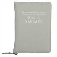 for *PORTUGUESE* Bible (with ZIPPER): Cover for New World Translation - with FOIL STAMPED Title   *Grey leather/vinyl