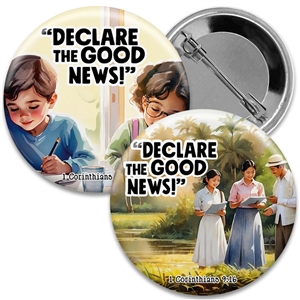 Convention Lapel Buttons for Kids Featuring the regional convention theme "Declare the Good News"