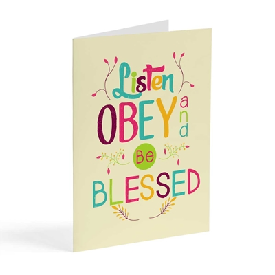 Upbuilding greeting card featuring Luke 11:28: "happy are those hearing the word of God and keeping it!"
