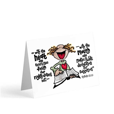 Fun Scriptural greeting card featuring Romans 10:10.