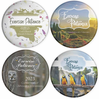 Convention Lapel Buttons for Jehovah's Witnesses Featuring the 2023 convention theme "Exercise Patience"