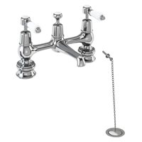 Burlington Kensington Regent 2 Tap Hole Bridge Basin Mixer with Plug and Chain Waste with Swivel Spout