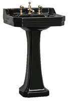 TRTC Art Deco Gloss Black 56cm Basin and Pedestal