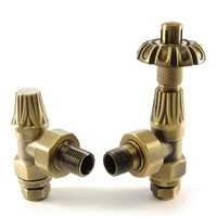 Abbey Thermostatic Radiator Valve & Lock Shield - Old English Brass (Angled TRV)