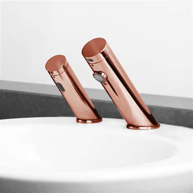 BathSelect Hospitality Rose Gold Contemporary Automatic Commercial Sensor Faucet and Matching Soap Dispenser