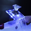 2015 LED Light Waterfall Bathroom Sink Mixer Tap Glass Brass Chrome Faucet