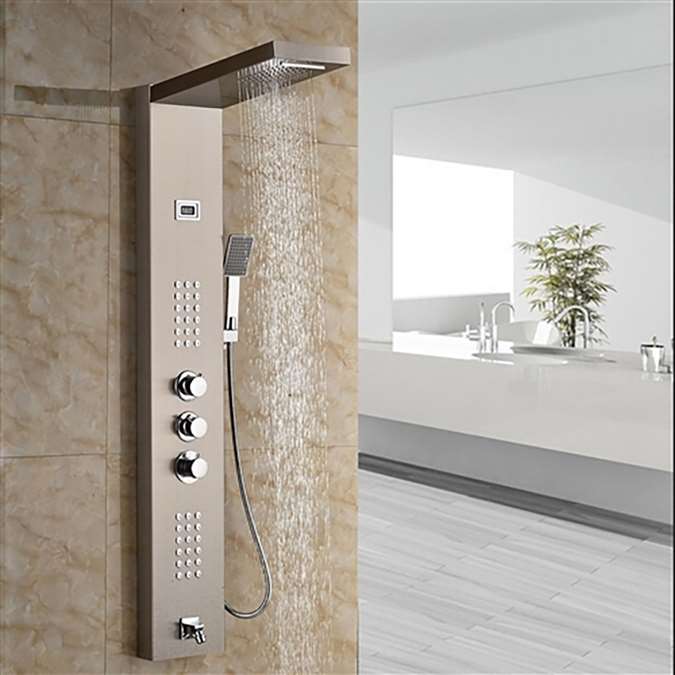 Luxury Digital Display Brushed Nickel Finish Shower Panel with Handheld Shower Head