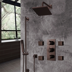 Light Oil Rubbed Bronze Square Rainfall Shower Set with Handheld Shower