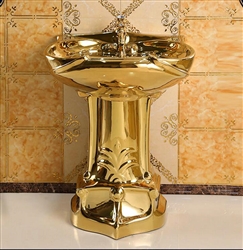 Creteil Gold Vintage Luxurious Ceramic Pedestal Sink with Faucet in Gold Finish