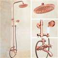 Vintage Rose Gold Dual Cross Handle 8" Rainfall Shower System with Tub Spout + Handshower