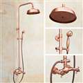 8" Rain Shower System with Tub Spout and Hand Shower in Vintage Rose Gold Wall Mounted Faucet Mixer Set