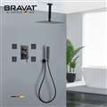 Bravat Square Ceiling Mounted Matte Black Shower Set With Thermostatic Valve Mixer Concealed