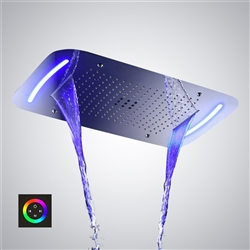 Hostelry Ceiling Mounted Stainless Steel Rectangle Shower LED Light Chrome Finish Bathroom Rainfall Waterfall Shower Head Touch Panel Controlled